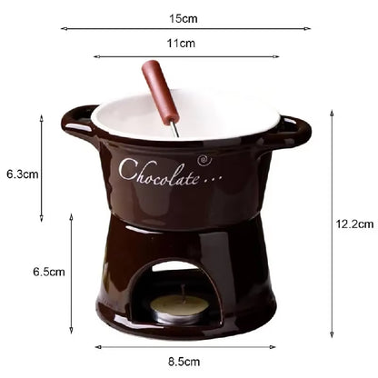 Ceramic Chocolate Chafing Dish Cup with Fork Candle Pot Melting Chocolate Mug Tableware Creative Household Drinking Utensils